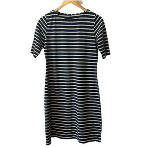 Fair Indigo Striped Organic Pima Cotton Shirt Dress Navy White Womens Medium M